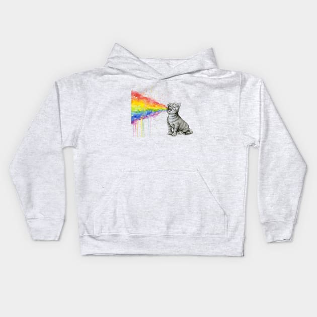 Kitten Puking Rainbow Kids Hoodie by Olechka